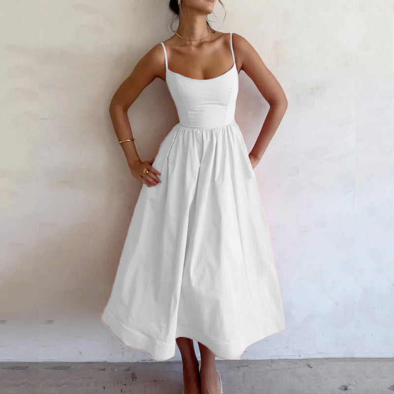 Robe ร bretelles unie pour femme,au style sรฉduisant