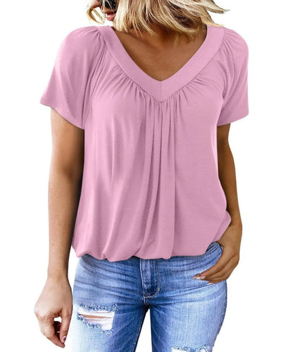 T-shirt femme uni à manches courtes et col en V