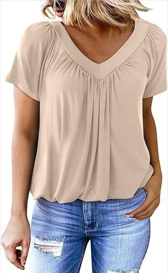 T-shirt femme uni à manches courtes et col en V