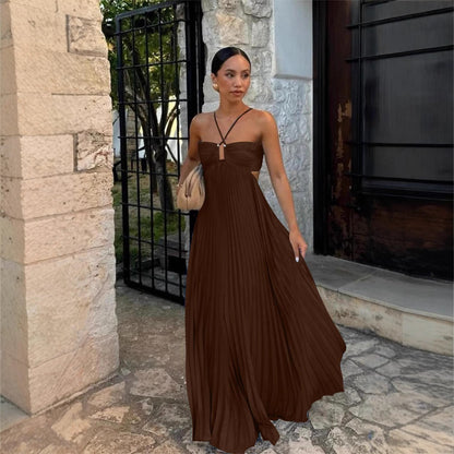 Robe de soirée plissée à bretelles,parfaite et tendance