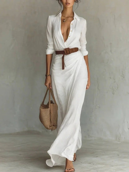 Robe chemise longue asymétrique et raffinée .