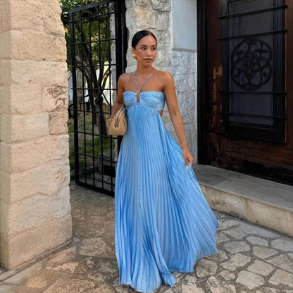 Robe de soirée plissée à bretelles,parfaite et tendance