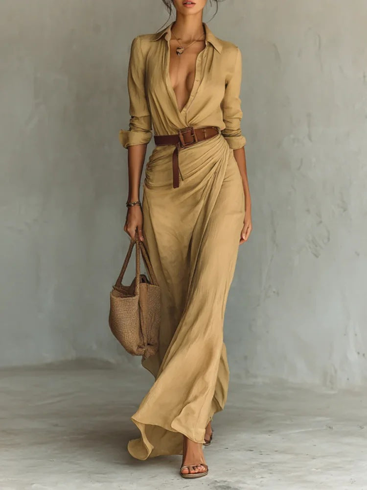 Robe chemise longue asymétrique et raffinée .