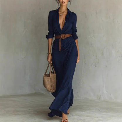 Robe chemise longue asymétrique et raffinée .