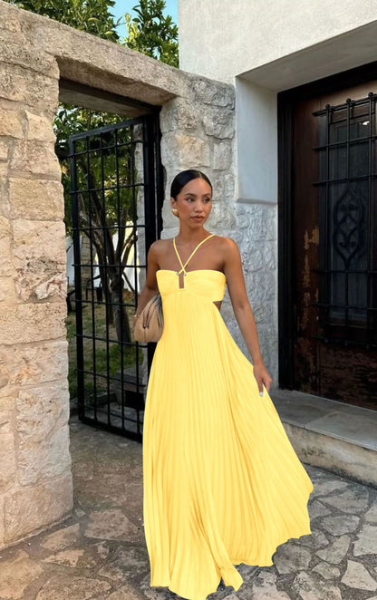 Robe de soirée plissée à bretelles,parfaite et tendance