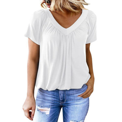 T-shirt femme uni à manches courtes et col en V