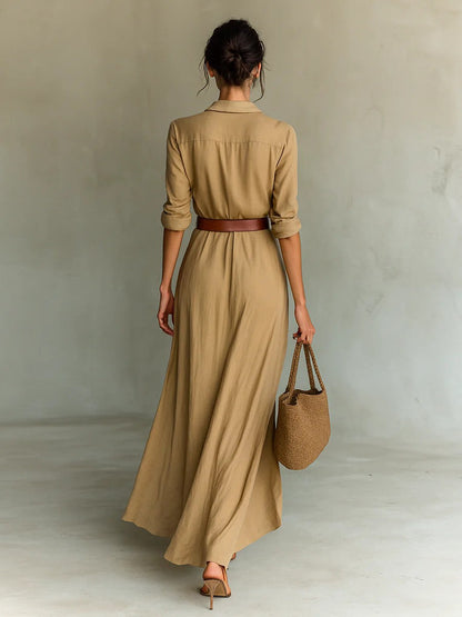 Robe chemise longue asymétrique et raffinée .
