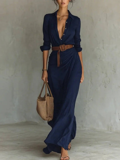Robe chemise longue asymétrique et raffinée .