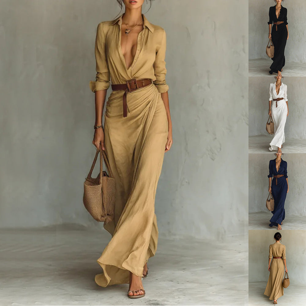 Robe chemise longue asymétrique et raffinée .
