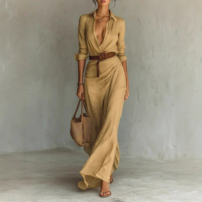 Robe chemise longue asymétrique et raffinée .