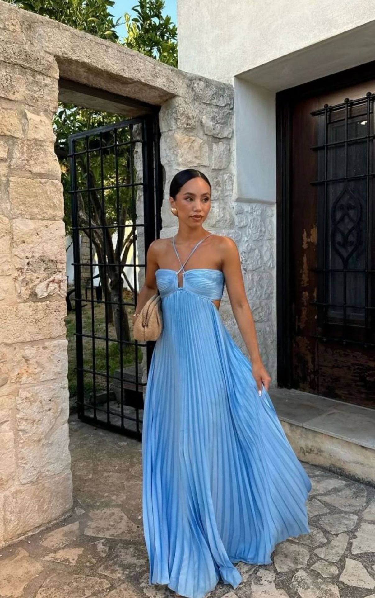 Robe de soirée plissée à bretelles,parfaite et tendance
