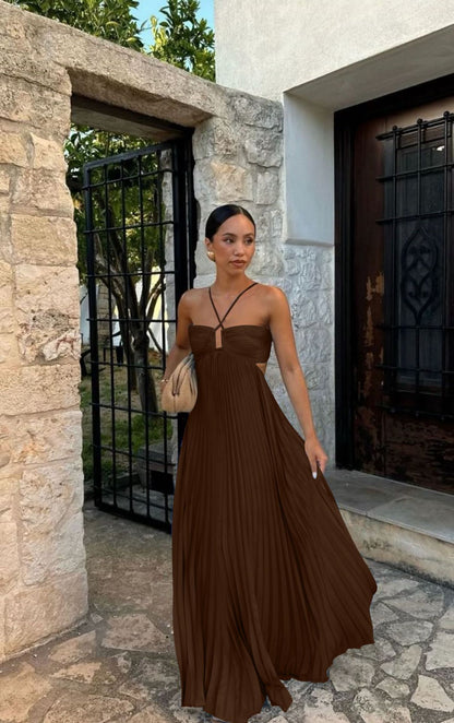 Robe de soirée plissée à bretelles,parfaite et tendance