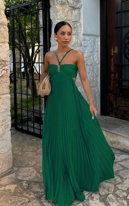 Robe de soirée plissée à bretelles,parfaite et tendance