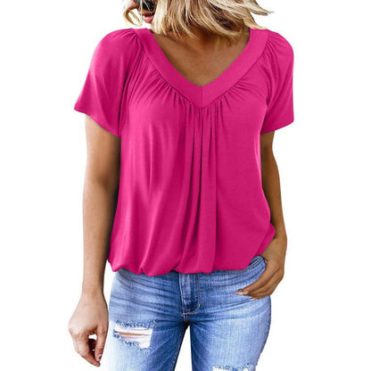 T-shirt femme uni à manches courtes et col en V