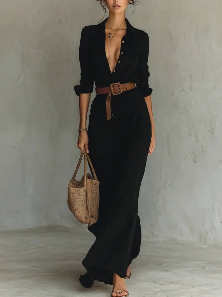 Robe chemise longue asymétrique et raffinée .