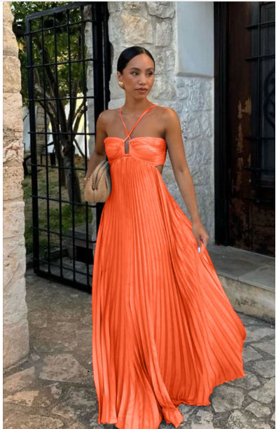 Robe de soirée plissée à bretelles,parfaite et tendance