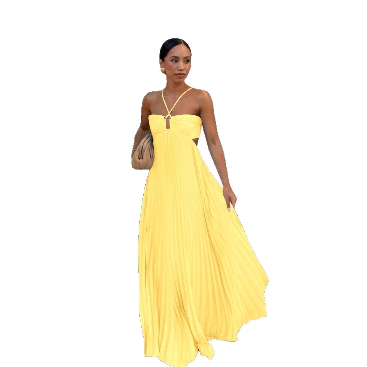 Robe de soirée plissée à bretelles,parfaite et tendance